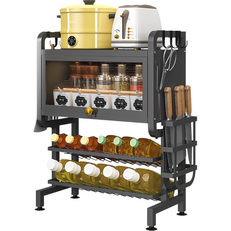 Mesa de estante de almacenamiento de cocina con puerta de gabinete multifunción caja de condimento tarro de almacenamiento estante aceite salsa de vinagre de organización rack