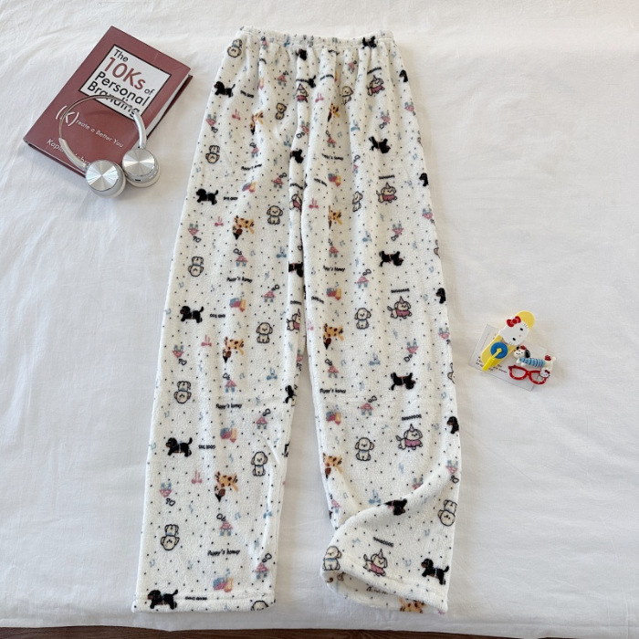 Invierno nuevo pantalones cálidos de franela estilo de caricatura coreano para mujeres más grueso y terciopelo cálido para el hogar pijamas de lana se pueden usar fuera