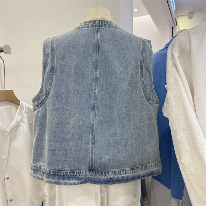 Spring fashionable lace retro denim jacket sleevless