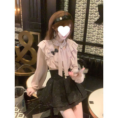 流沙若梦 清楚系黑粉上衣半裙甜酷套装白月光气质款小香风套装裙