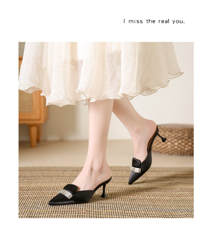 Odzież wierzchnia klapki damskie damskie 2023 lato wysokiej klasy Rhinestone Baotou półpantofle damskie szpiczasty nosek szpilki damskie szpilki_voghion.com