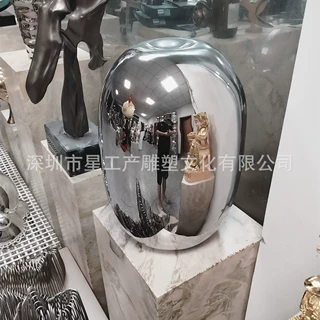 接来图定制镜面不锈钢椭圆形雕塑 轻奢抽象金属摆件 酒店会所软装