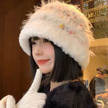 手工钩织毛线帽子女2025新款冬毛茸茸保暖显脸小针织帽筒子渔夫帽
