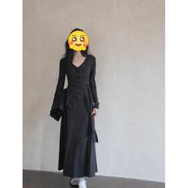 法式领长袖连衣裙女秋季新款气质收腰字裙披肩小众设计长裙速卖通