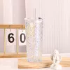 Colorful hammered cup [white circle lid + 22cm glass straw]