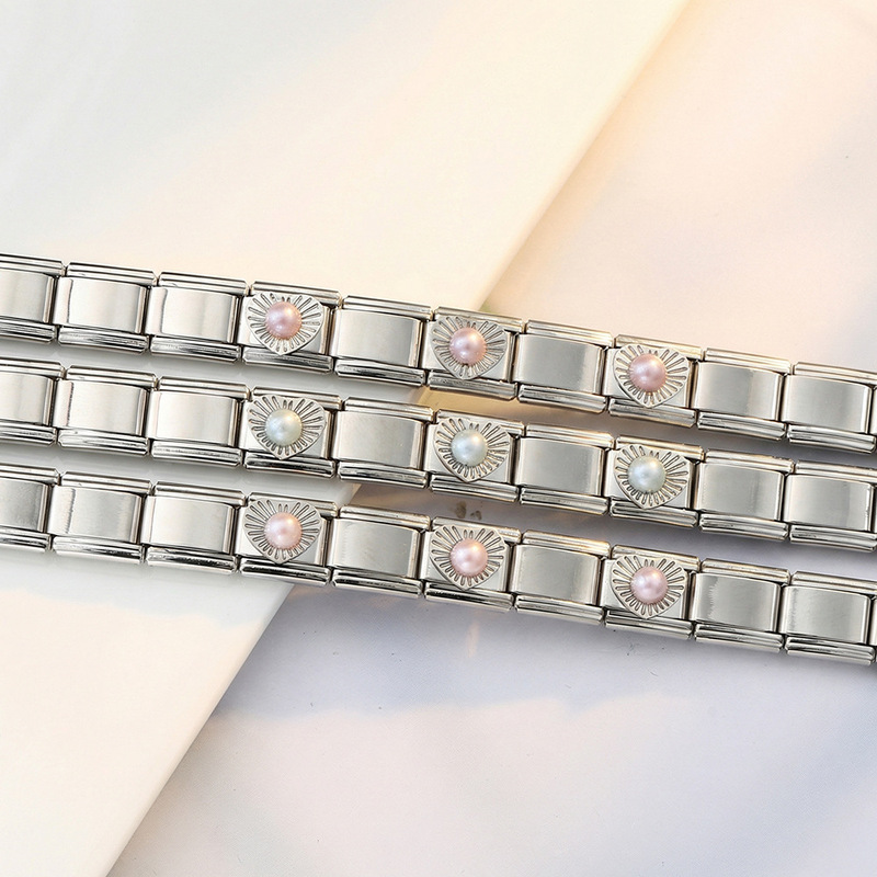 Heart-Shaped Beads Italian Modular Bracelet DIY Welded Oil-Drip Bracelet Elastic Splicing Stainless Steel Watch Band Chain