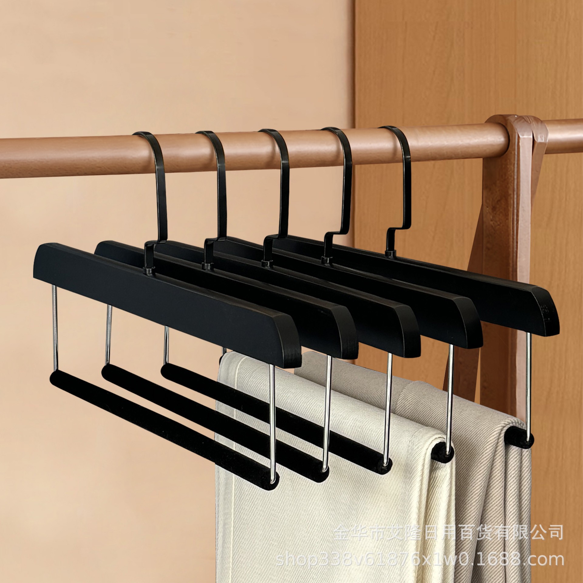 Pantalones de madera maciza con varilla flocada, pantalones colgantes, protectores antideslizantes, pantalones sin costuras, tienda de ropa, guardarropa, artefacto de almacenamiento antiarrugas