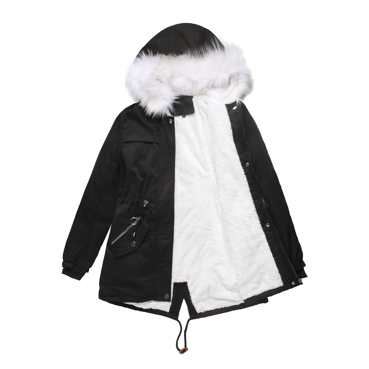 European size new style overcomes oversized medium length plush cotton jacket, women's thermal insulation with fur_voghion.com