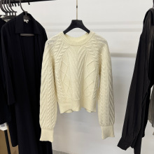 尾单 法式拧花编织气质慵懒风圆领套头长袖针织衫打底衫毛衣外套