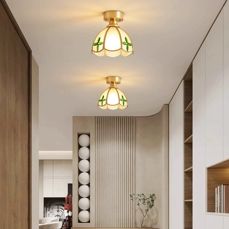 Retro copper lights for corridor, glass ceiling light for gazebo, American style