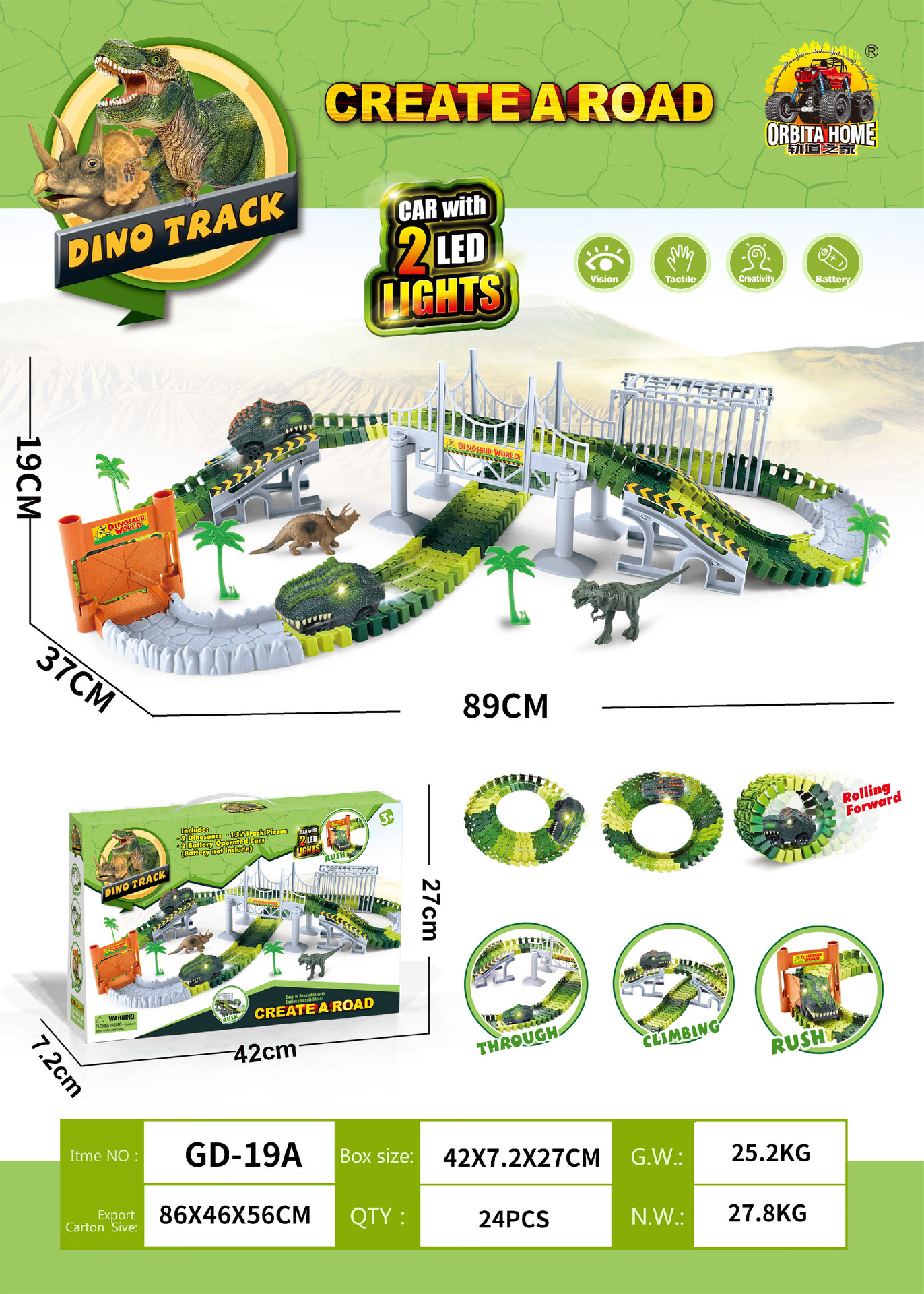 Juego de aventura de montaña tridimensional eléctrico ensamblado para niños Dinosaur Paradise Orbital inercial Coche Juguete