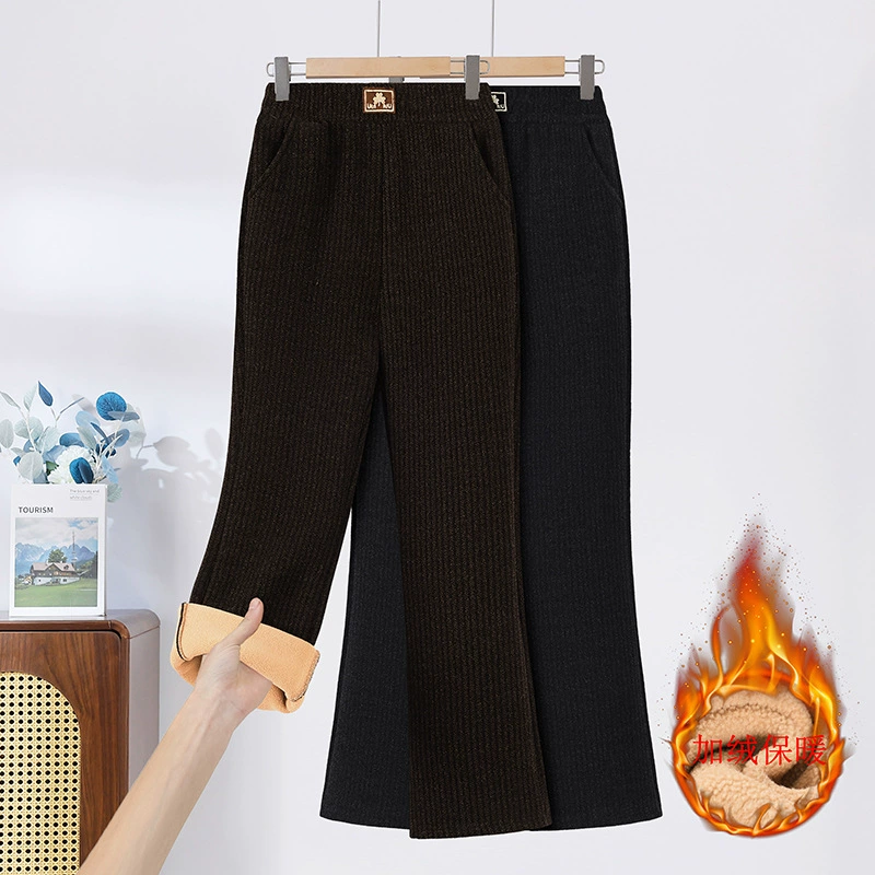Шернил микро-брюки женские весенние и осенние и зимние прямые мамы среднего возраста пушистые брюки толстые каштановые теплые хлопчатобумажные брюки