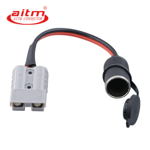 Processing and Customization Bipolar Plug 50A Cigarette Lighter Female Head with Cover 16Awg Double Parallel Wire 30cm Power Connector
