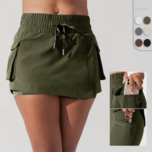 2025新款欧美外贸女装潮牌假两件运动工装短裤女健身瑜伽舒适裙裤