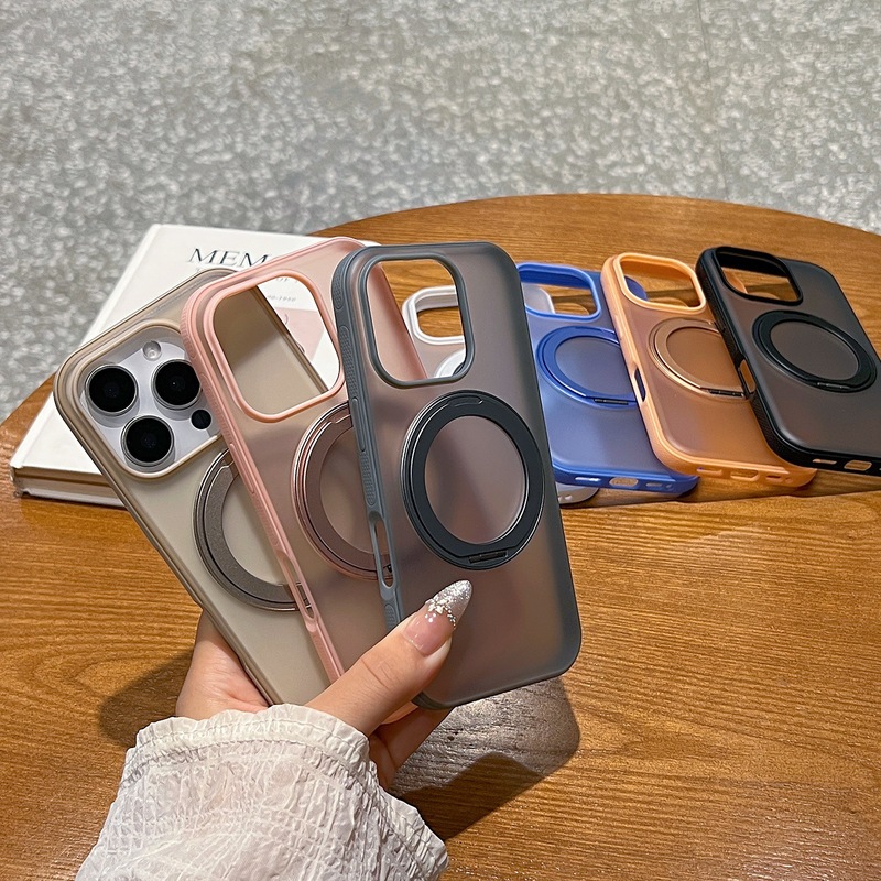 新款磁吸支点壳适用iphone16pro手机壳简约侧边防滑苹果15promax创意旋转支架14pro透色磨砂防摔16情侣保护套|undefined