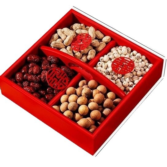 Solid Wood Dried Fruit Box Early Life Your Son Four-grid Plate Engagement Desktop Ornaments Wedding Red Dried Fruit Box Wholesale Wooden Box