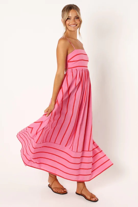 Women's Striped Sling Backless Dress Fresh Style Swing Model Spring Summer_ecoleips.com