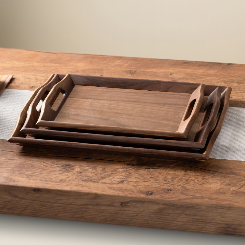 Bandeja de madera de estilo japonés oblicua interior de nogal, bandeja de bocadillos para el hogar, bandeja de madera, bandeja de comedor de madera portátil de alta calidad