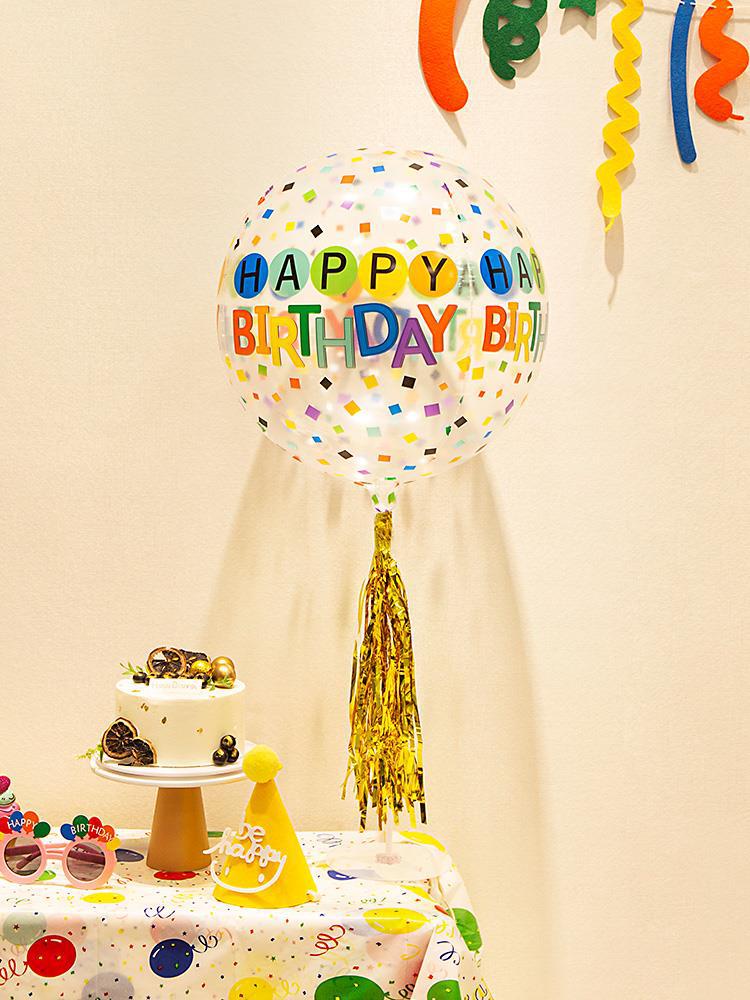ins Korea 4D Color Transparent Bobo Ball Internet Celebrity Baby Happy Birthday Party Floating Balloon Scene Layout