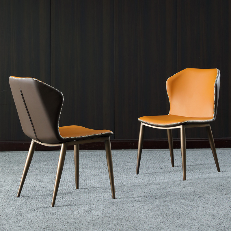 古銅色蝴蝶椅意式輕奢餐椅仿古皮質椅子後現代新古典餐桌靠背椅凳