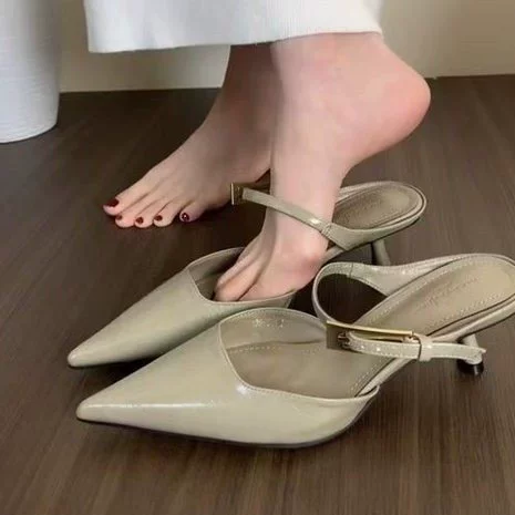 Французские черные туфли на высоком каблуке с половиной тапочек с половиной тапочек женская обувь носить на улице 2025 новый темперамент