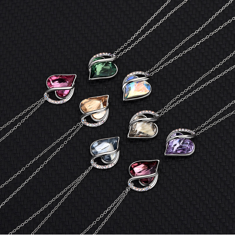 Fashion Gradient Color Heart Shape Austrian Crystal Sterling Silver Inlaid Zircon Necklace
