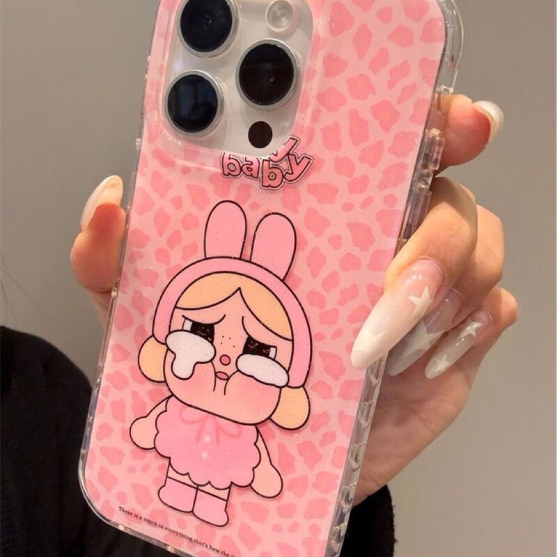 Korean Ins Style Pink Leopard Print Rabbit Ears Crying Baby Suitable for Iphone16Pro Mobile Phone Case Apple 15Plus13Xr14
