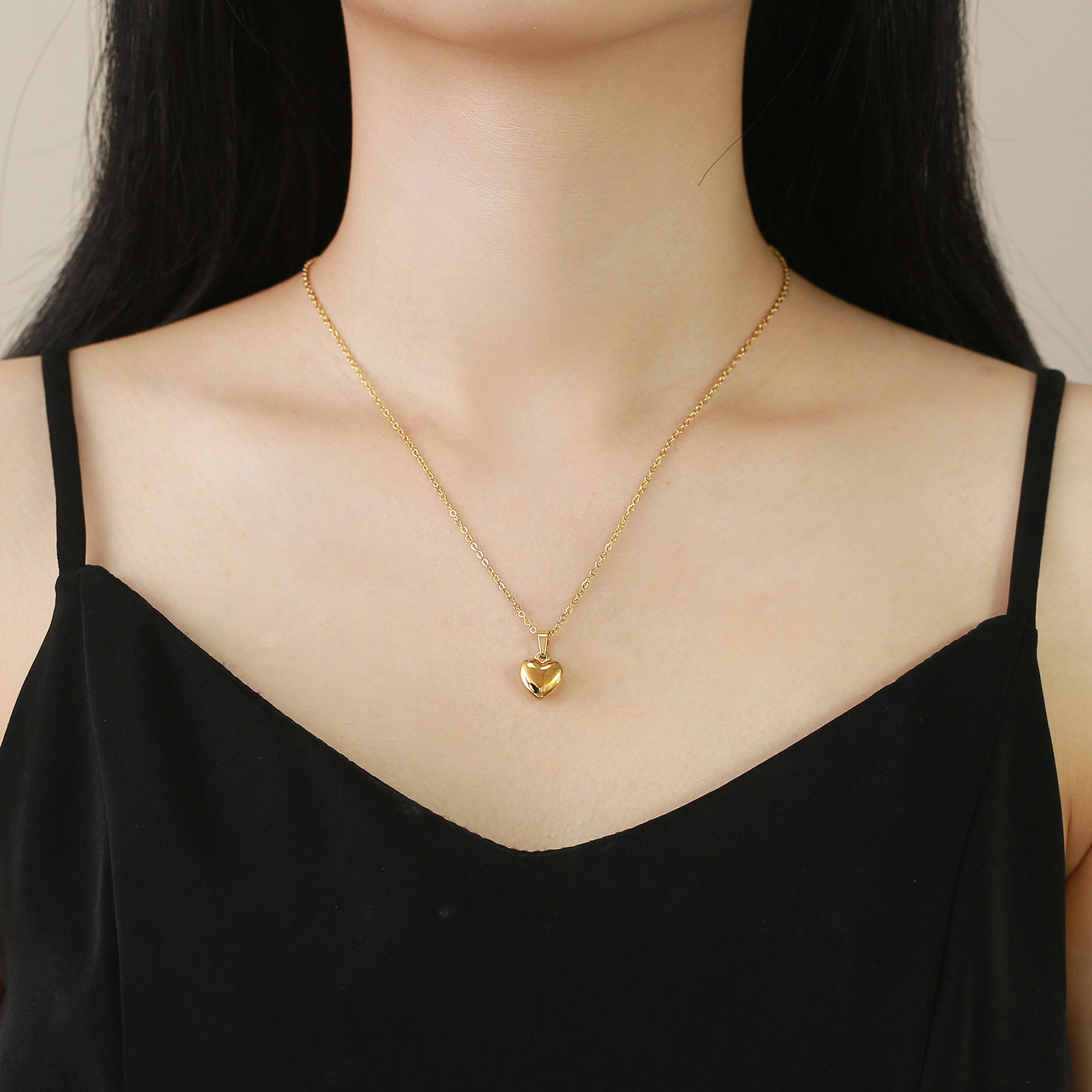 Daily Occasion Wholesale Jewelry Simple Style Heart Shape Titanium Steel 18K Gold Plated Plating Pendant Necklace