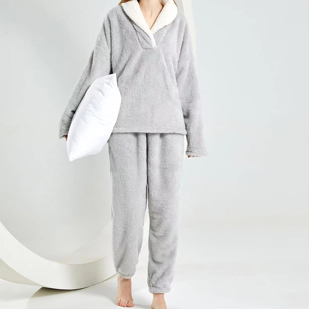 Bequemer Pyjama aus Baumwollsamt für Damen, lange Ärmel, große Größe, lockeres Heimkleidungsset, kann draußen getragen werden_voghion.com