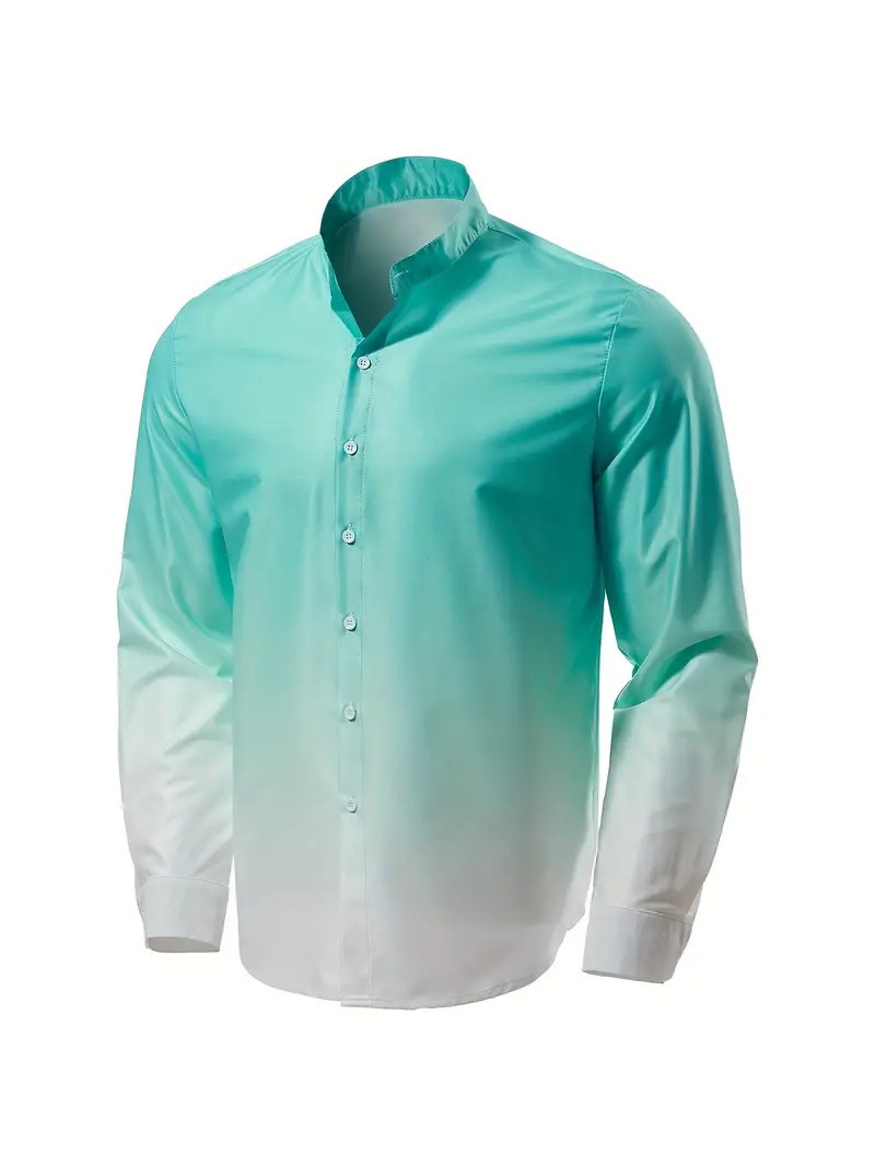 Camisa de manga larga con color degradado de estilo universitario de vitalidad juvenil, cómoda y transpirable, cuello alto que absorbe el sudor, top de un solo pecho MB29