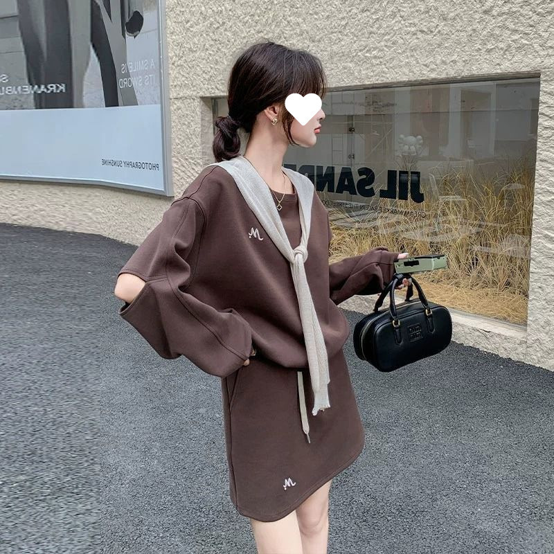可盐可甜披肩卫衣套装裙女2025秋新款韩系设计感圆领上衣显瘦短裙|undefined