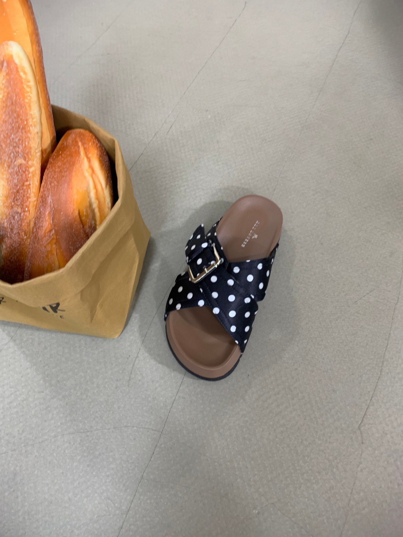 Women's Slip-on Slippers With White Polka Dot Pattern For Summer_voghion.com