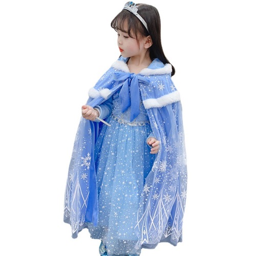 Elsa Princess Fleece Lined Thick Cloak Scarf Frozen Cloak Scarf for Girls Winter Belted Cardigan