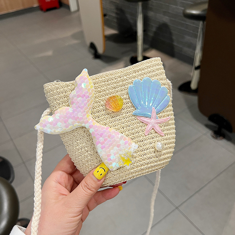Kid'S Gender Kid'S Straw Cartoon Cute Square Zipper Shoulder Bag