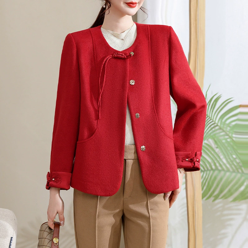 Женское двустороннее шерстяное пальто, короткое, 24 весны и осени, новый двухсторонний Бархатный Стиль Шанель, костюм Тан для мам среднего возраста