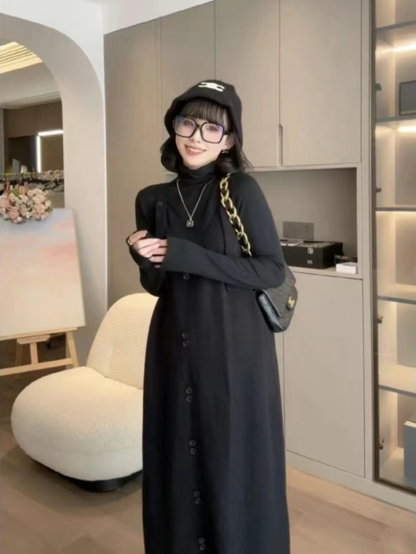 灰色针织背带裙连衣裙秋冬装新款宽松慵懒风中长款毛衣吊带裙外穿|undefined