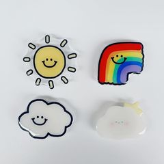 卡通可愛彩虹雲朵手機支架懶人支撐貓咪情侶支架氣墊適用手機殼