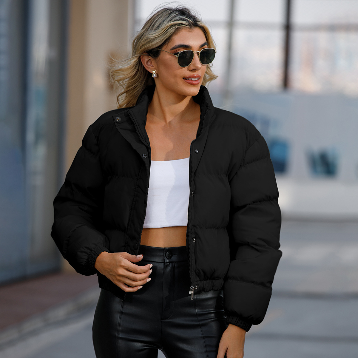2022 autumn and winter women's short cotton-padded jacket women's long-sleeved turtleneck warm jacket loose casual cotton-padded jacket 601