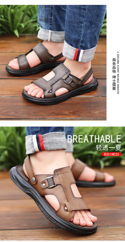 Dép sandal nam đế dày gót thấp 1–3 cm, mũi tròn hở ngón, thoáng khí, đi biển và đi chơi hằng ngày — Màu kaki, Màu nâu, màu xám chi tiết 19