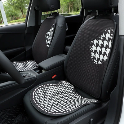 Houndstooth Bear Car Cushion Four Seasons Universal Car Seat Cushion Comfortable Cartoon Cute Car Half Bag Seat Cover