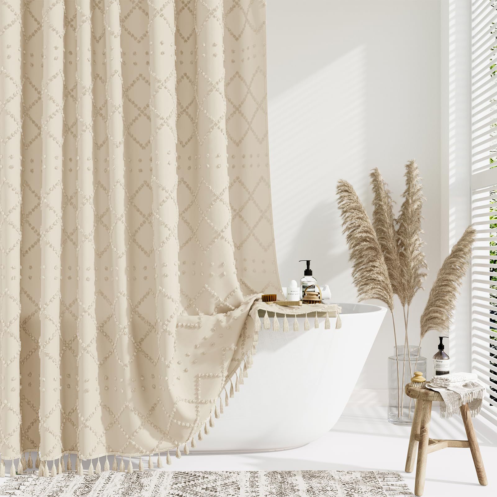 Amazon's Best-Selling Bohemian Cut-Out Polyester Shower Curtain, Waterproof and Thickened Bathroom Curtain with Hooks