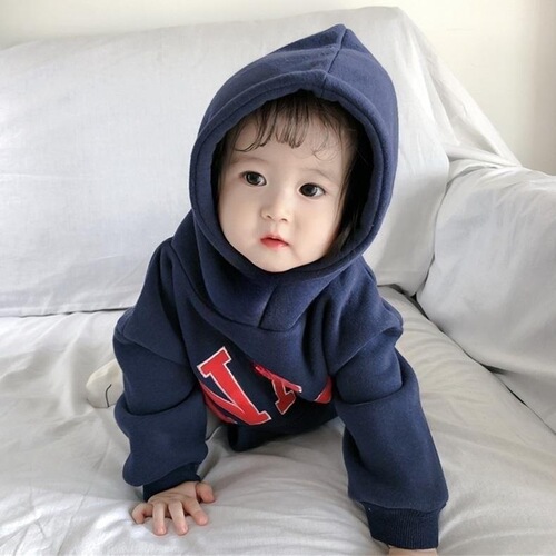 Baby clothes for autumn and winter, cute letter baby hooded jacket, pure cotton lined, thick, pants suit with diaper cover