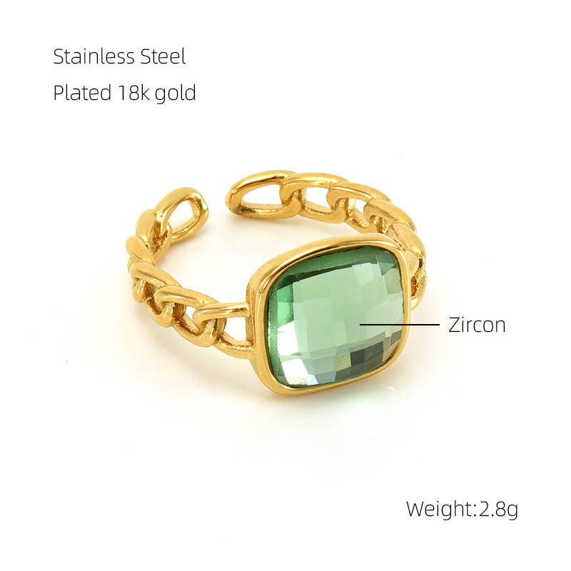 Transfronterizo europeo y americano anillo de circón de acero inoxidable nicho diseño retro anillo avanzado abierto con incrustaciones ins estilo de las mujeres