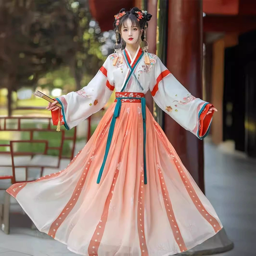 Новая Оригинальная одежда Цзинь Хань (мечта с цветочным блюдом), Женская весенне-осенняя вышивка, Вэй и Цзинь в китайском стиле, улучшенный древний костюм суперфеи
