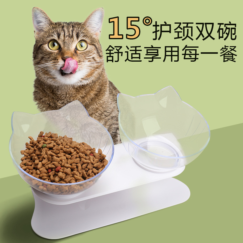 貓碗狗狗碗護頸寵物碗斜口飲水餵食雙碗狗糧碗貓食盆犬貓寵物用品