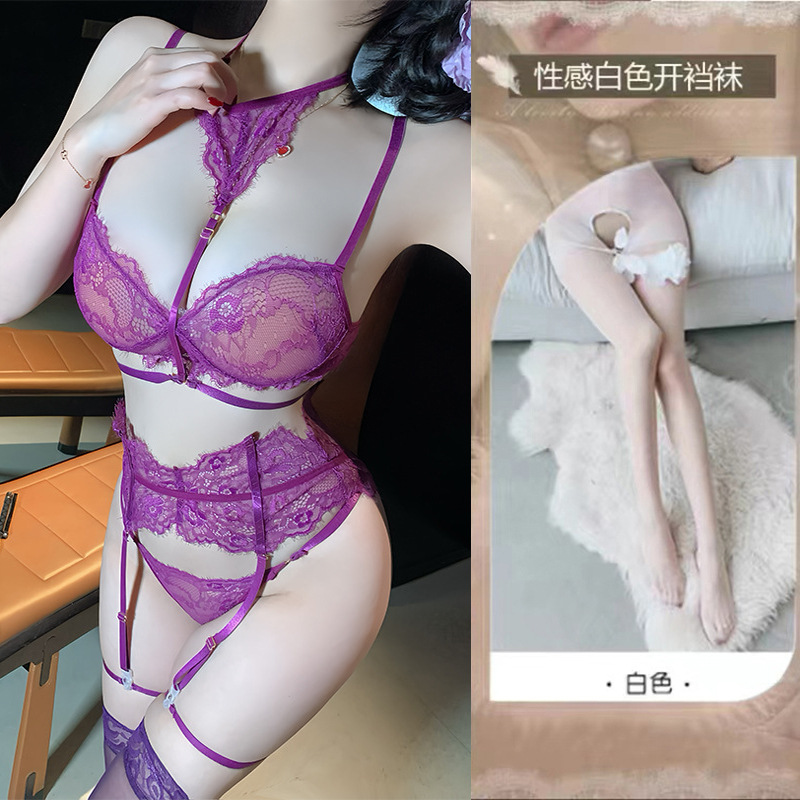 348 보라색 + 흰색 오픈 양말