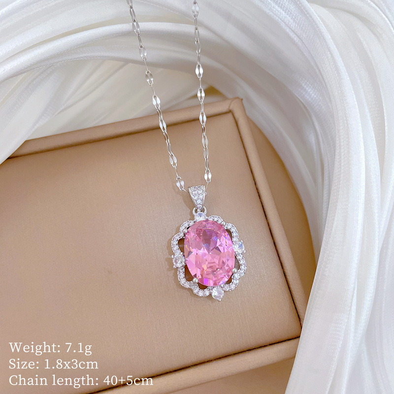 [Acero de titanio] Huevo de ganso de la industria pesada, ligero con incrustaciones, temperamento de lujo, hermoso collar de diamantes, cadena de clavícula de todo fósforo femenina, cadena de acero de titanio