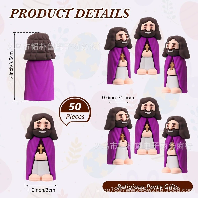 Mini Jesus Figurine PVC, 3D Easter Religious Decoration, Multi-Color Small Statue
