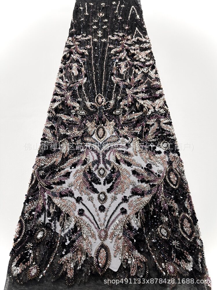 Corte europea anchoa bordada tela de malla alfombra roja vestido de cena de alta gama fiesta temática tela lujosa ligera image 13