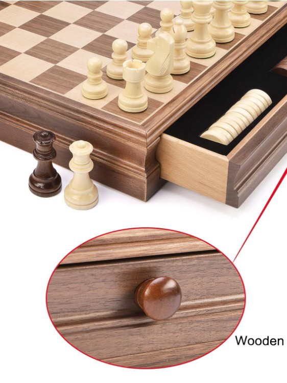 Juganoce madera sólida ajedrez ajedrez juego de damas tipo cajón / caja de ajedrez de madera sólida de alta calidad / WOODEN CHE transfronterizo